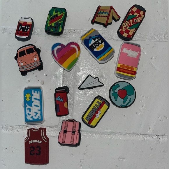 LOT of 15 CROC’s Colorful Shoe Charms Set Drinks Camping Lisa Frank Heart Jordan - Picture 5 of 5